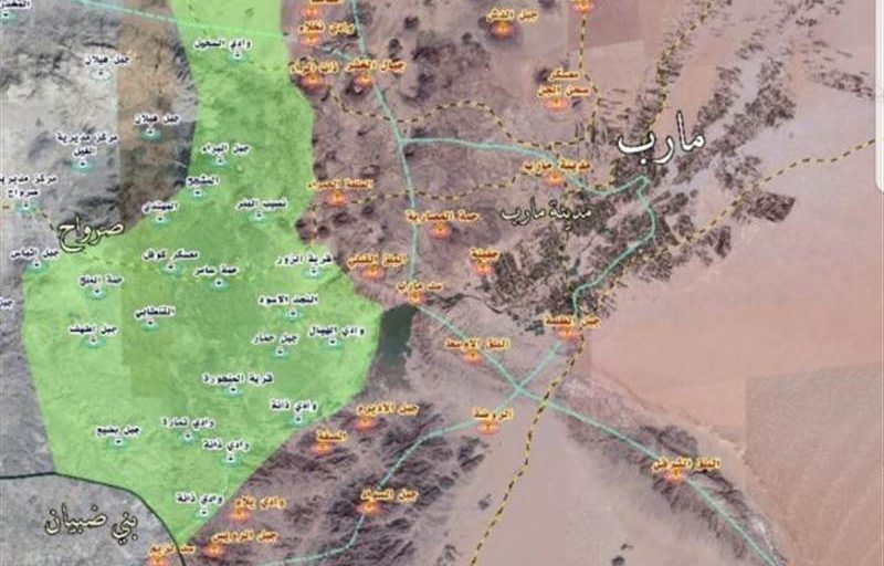 خريطة توضيحية تحدد بالتفاصيل مناطق سيطرة الحوثي ومناطق الشرهية في مأرب (شاهد)